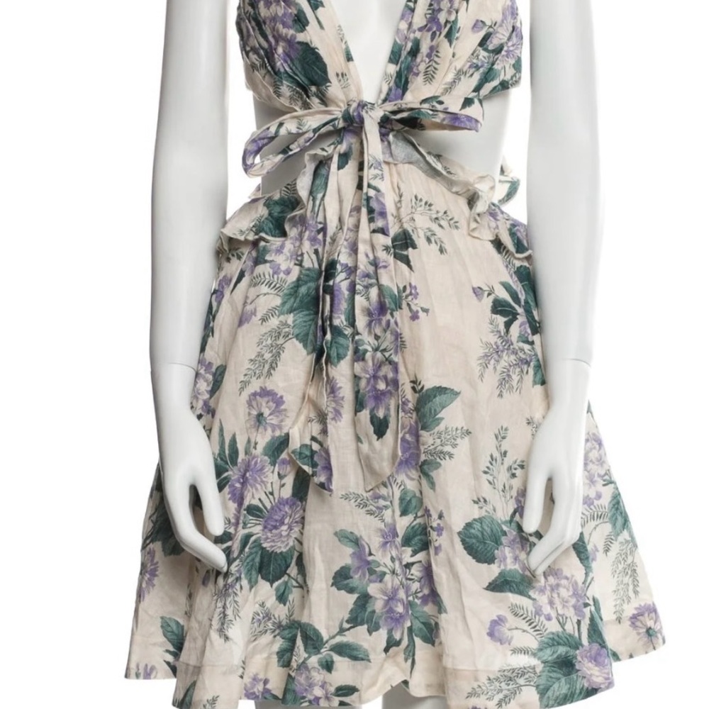 Zimmermann Cream and Purple Floral Backless Dress - Picture 2 of 6